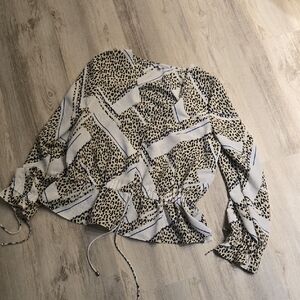 Chic Animal Print Blouse with Drawstring Detail